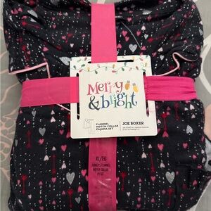 Joe Boxer Black Pajama Set with Pink Hearts